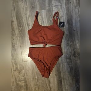 Zaful Terracotta Ribbed Bikini Set Size 6